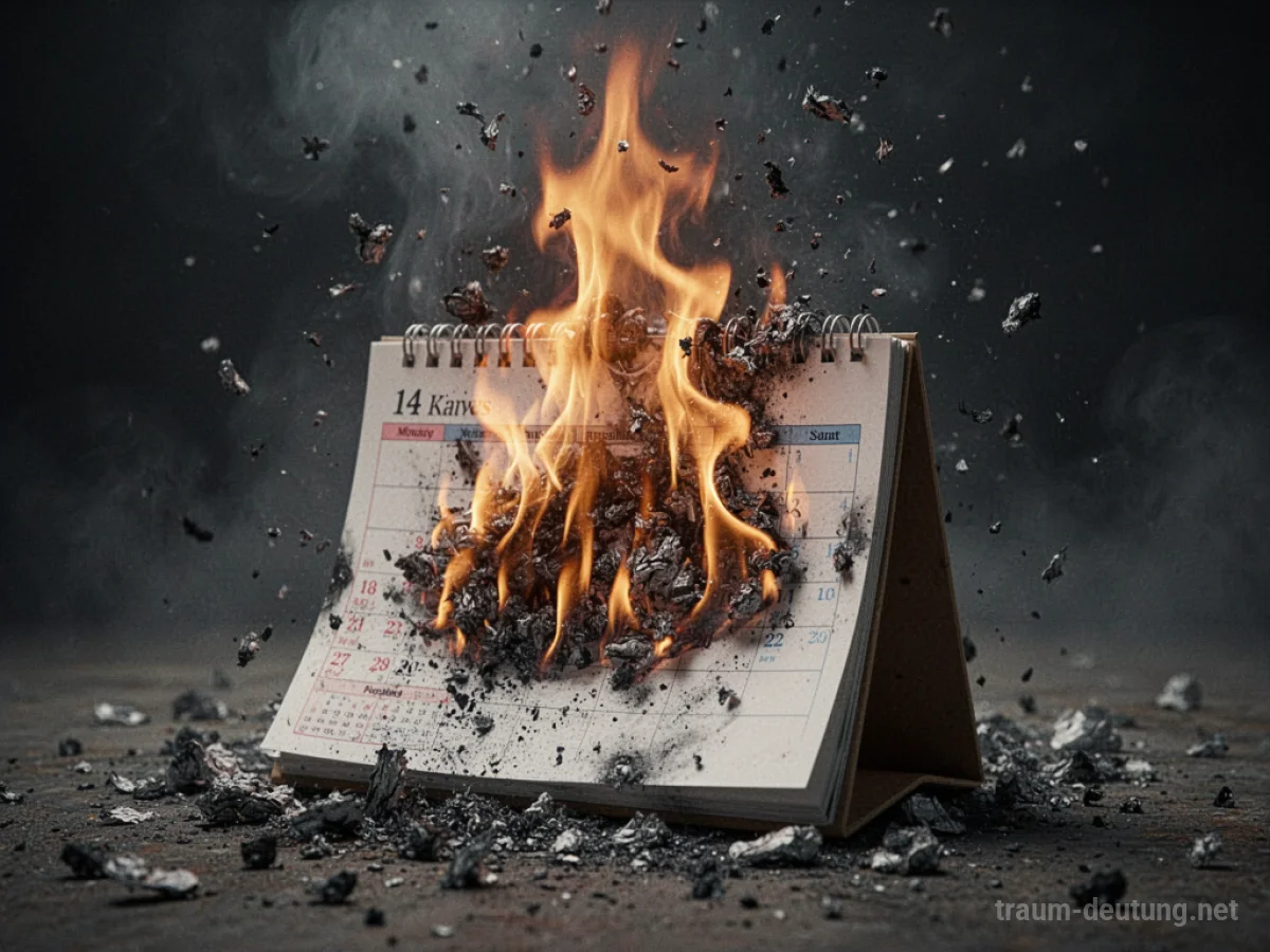 Ein brennender Kalender in dunkler, rauchiger Umgebung