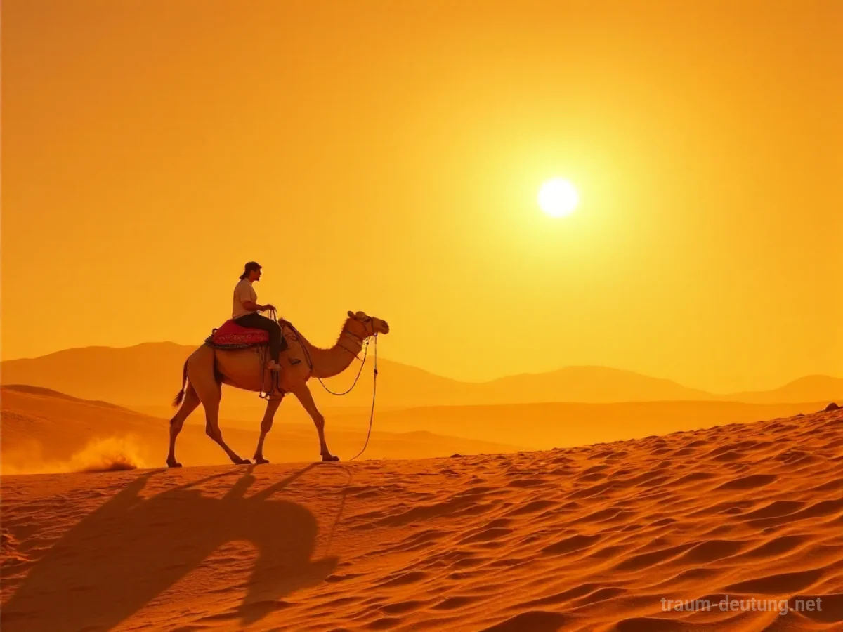 Ein einsames Kamel durchquert eine weite Sandwüste.