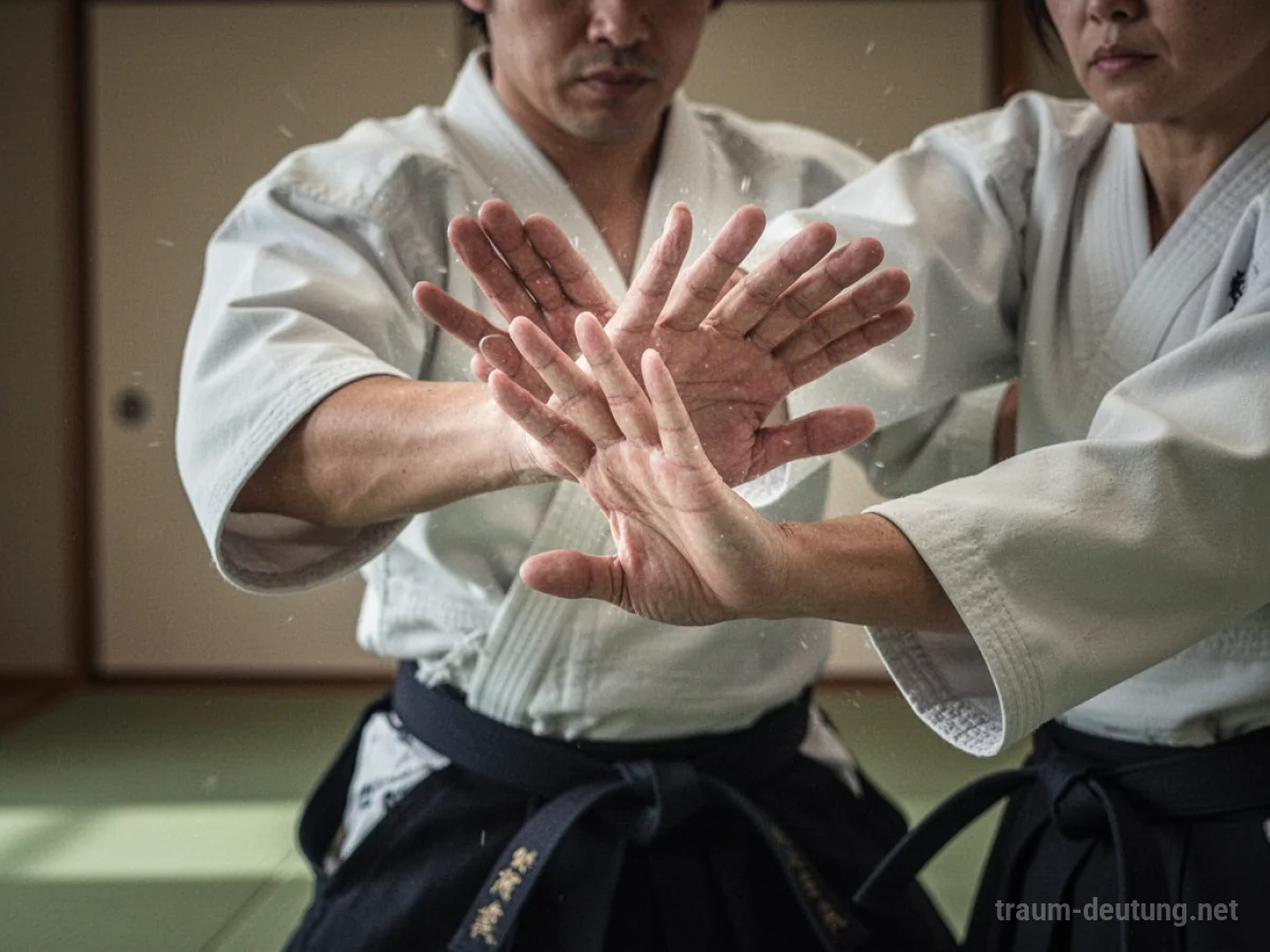 Eine Person wehrt einen symbolischen Karate-Angriff im Traum ab
