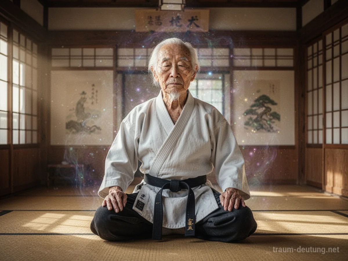 Ein weiser Karate Meister in einem traditionellen Dojo.