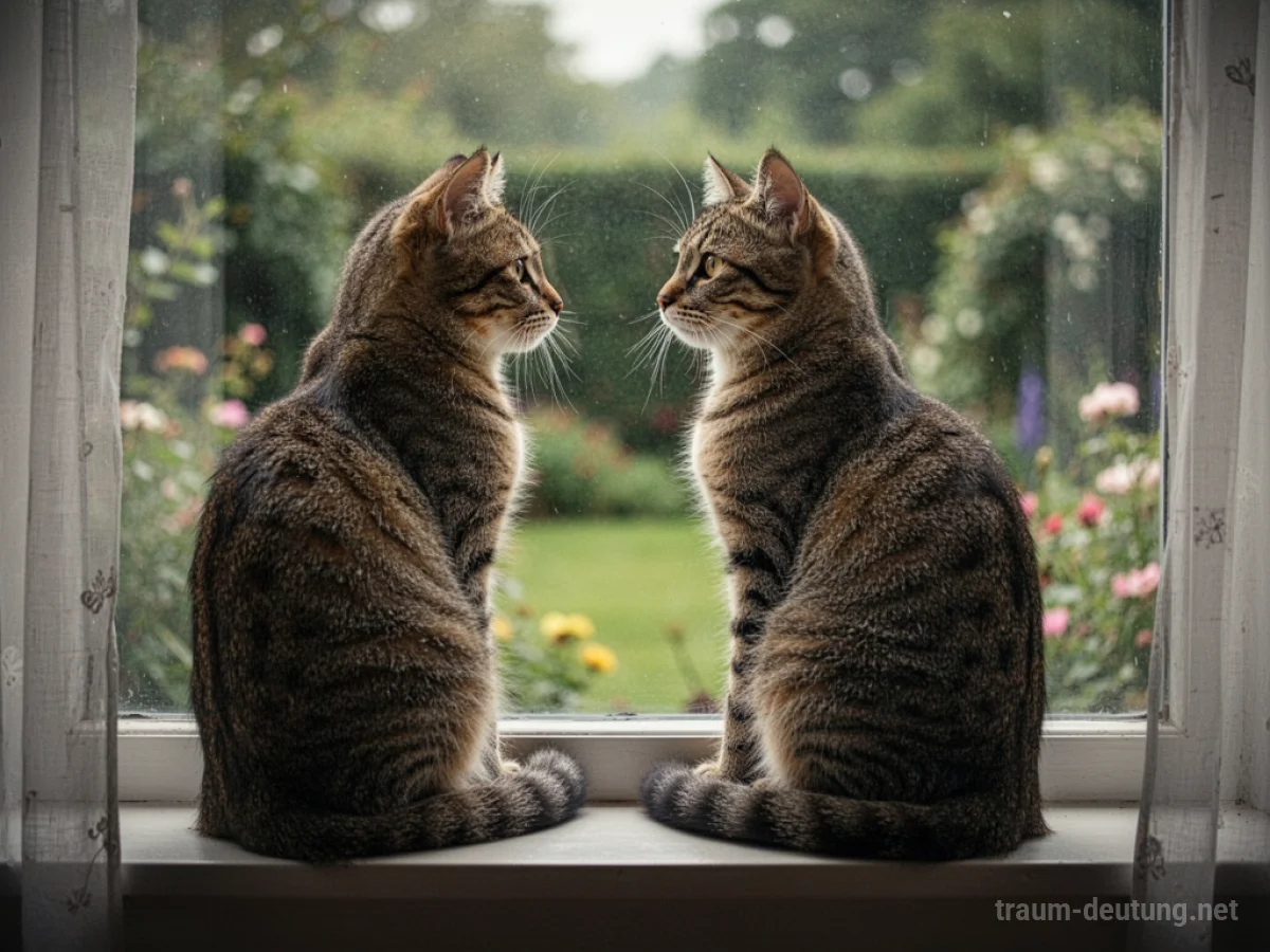 Eine Katze sitzt auf einer Fensterbank und blickt nach draußen.