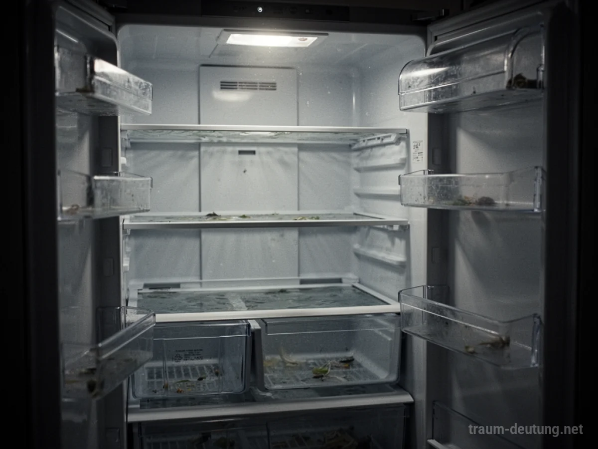 Ein leerer Kühlschrank von innen mit sichtbaren Regalen.