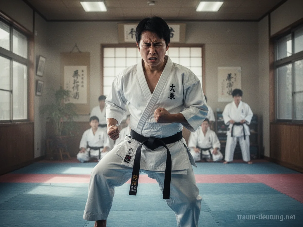 Person steht ratlos im Karate-Dojo und kann die Bewegungen nicht ausführen