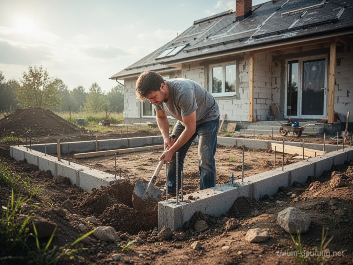 Person baut einen Keller für ein Haus, gräbt in der Erde.