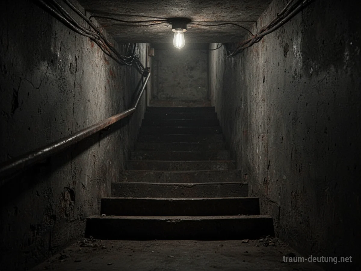 Dunkle Kellertreppe, die nach unten in den Schatten führt