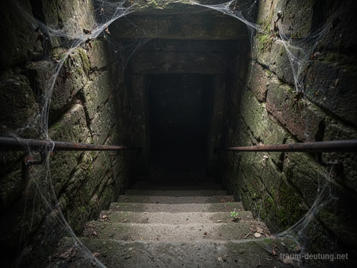Eine dunkle, steile Kellertreppe führt nach unten.