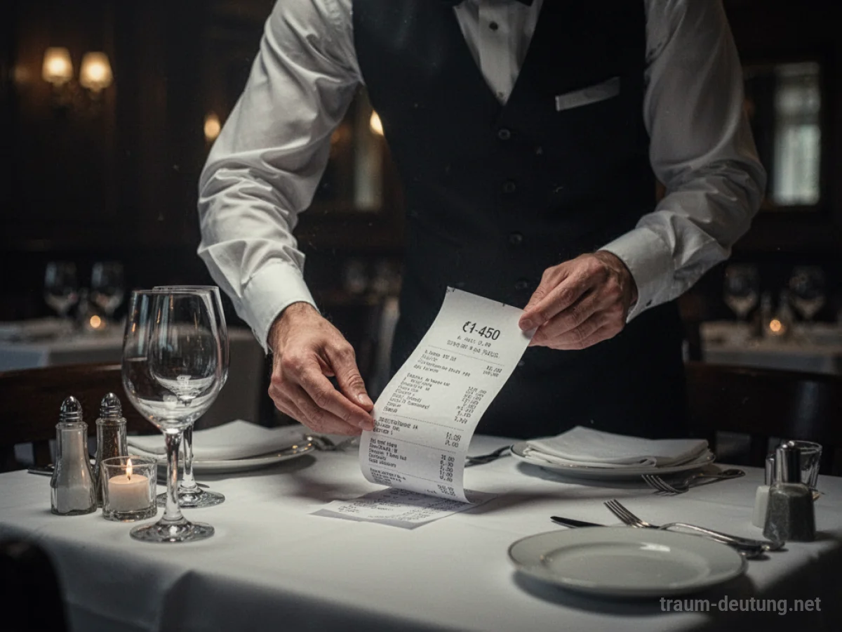Kellner legt Rechnung auf einen Tisch in einem Restaurant.