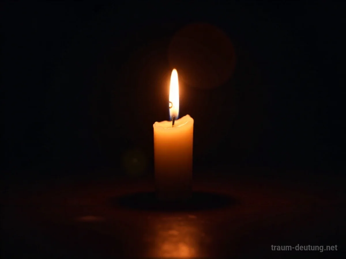 Kerzenlicht im Dunkeln, das einen kleinen Kreis aus warmem Licht wirft.