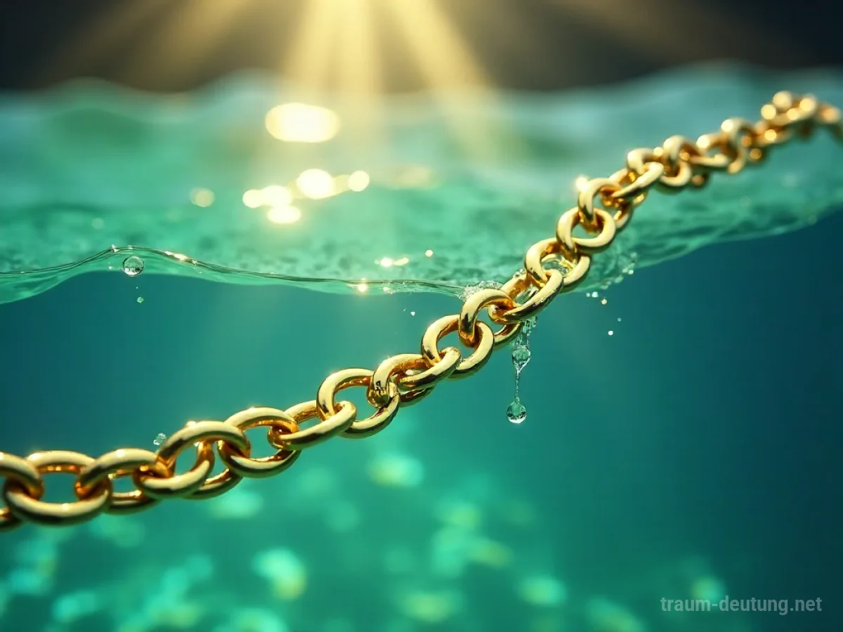 Goldene Kette liegt auf dem Grund im klaren Wasser.