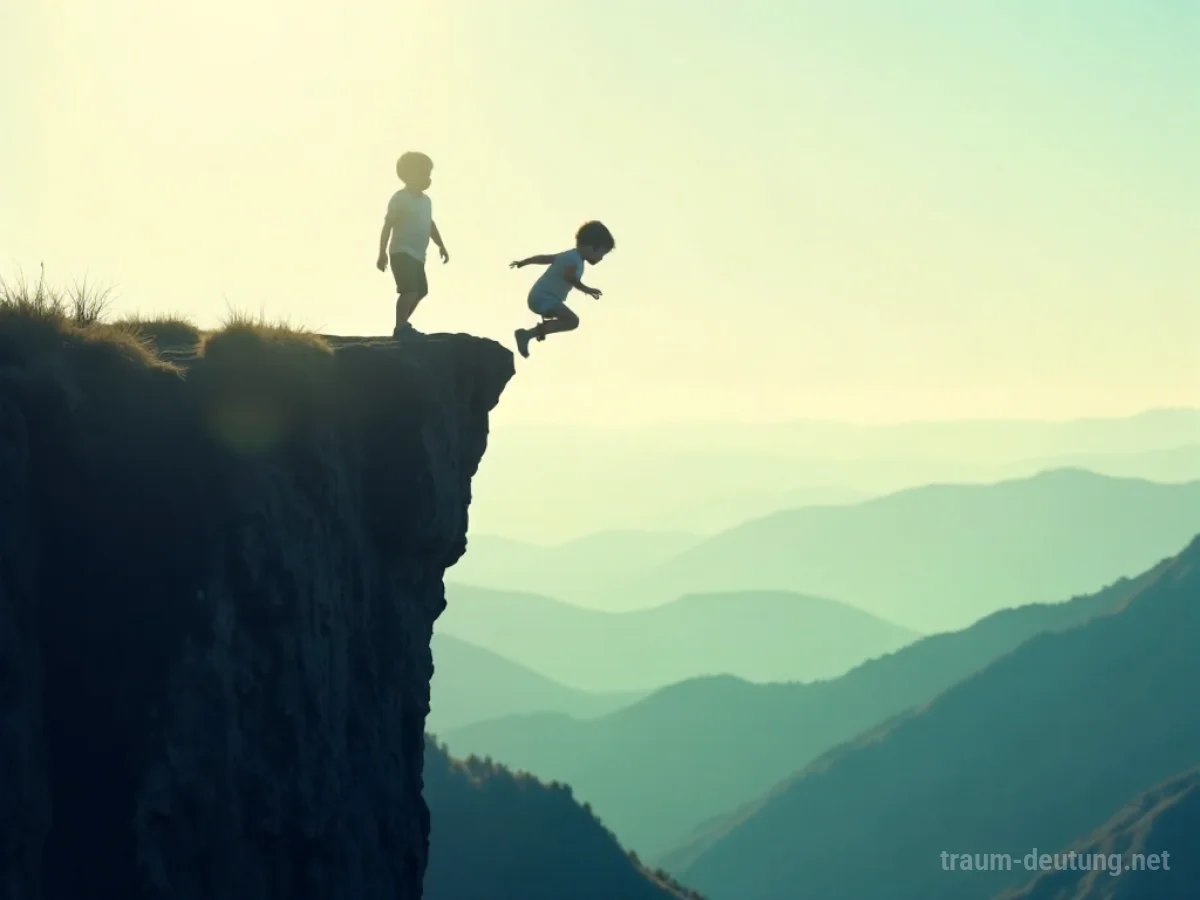 Silhouetten eines Kindes, das von einer Klippe fällt