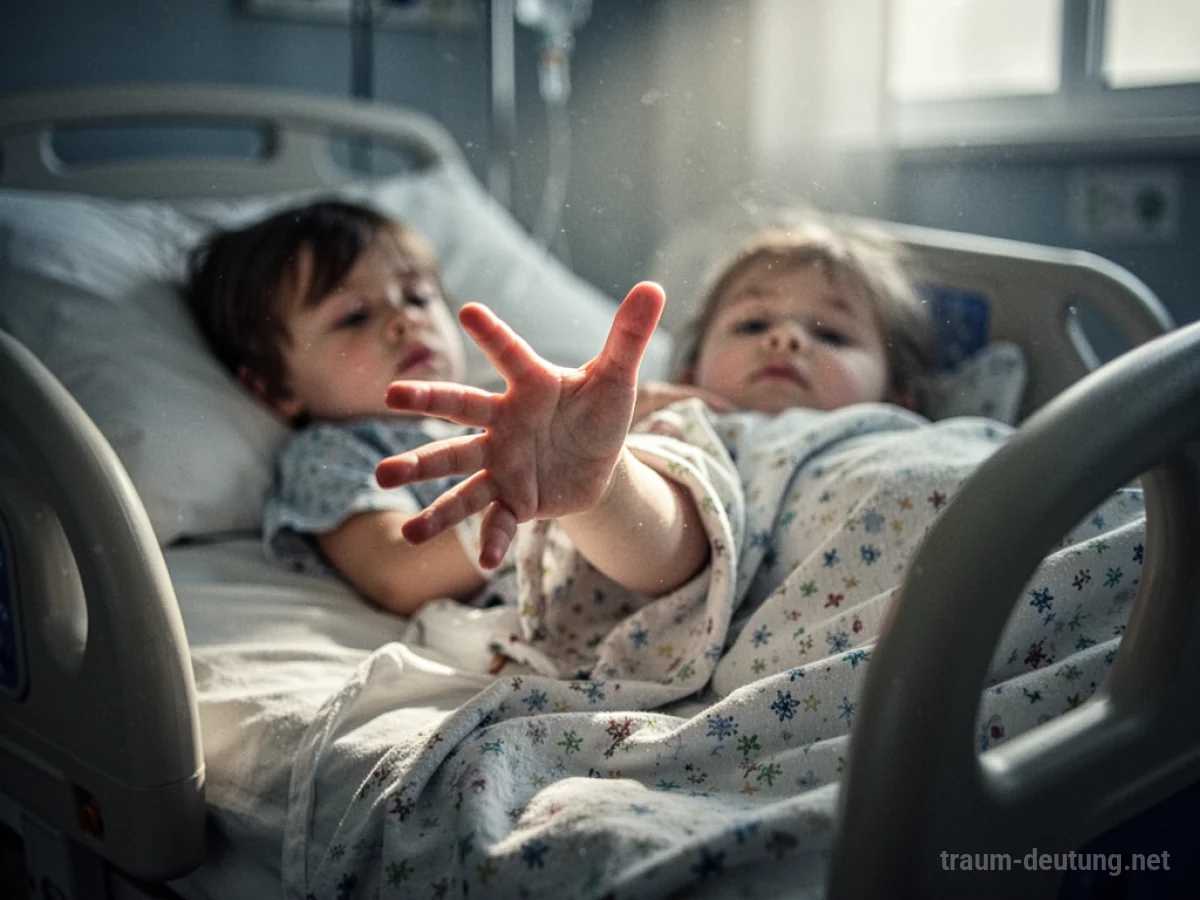 Kinderhand aus Krankenhausbett ragend