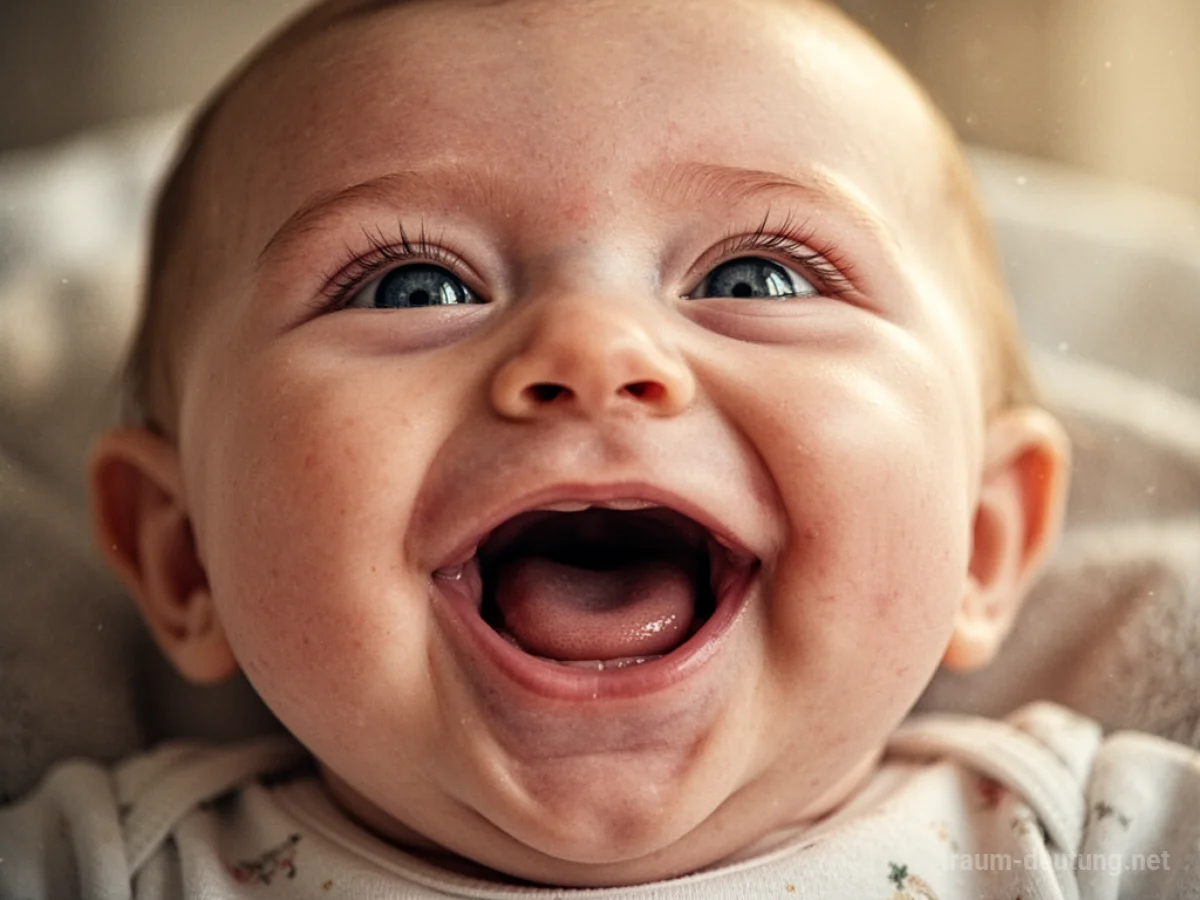 Ein lachendes Baby im Traum, das pure Freude ausstrahlt.