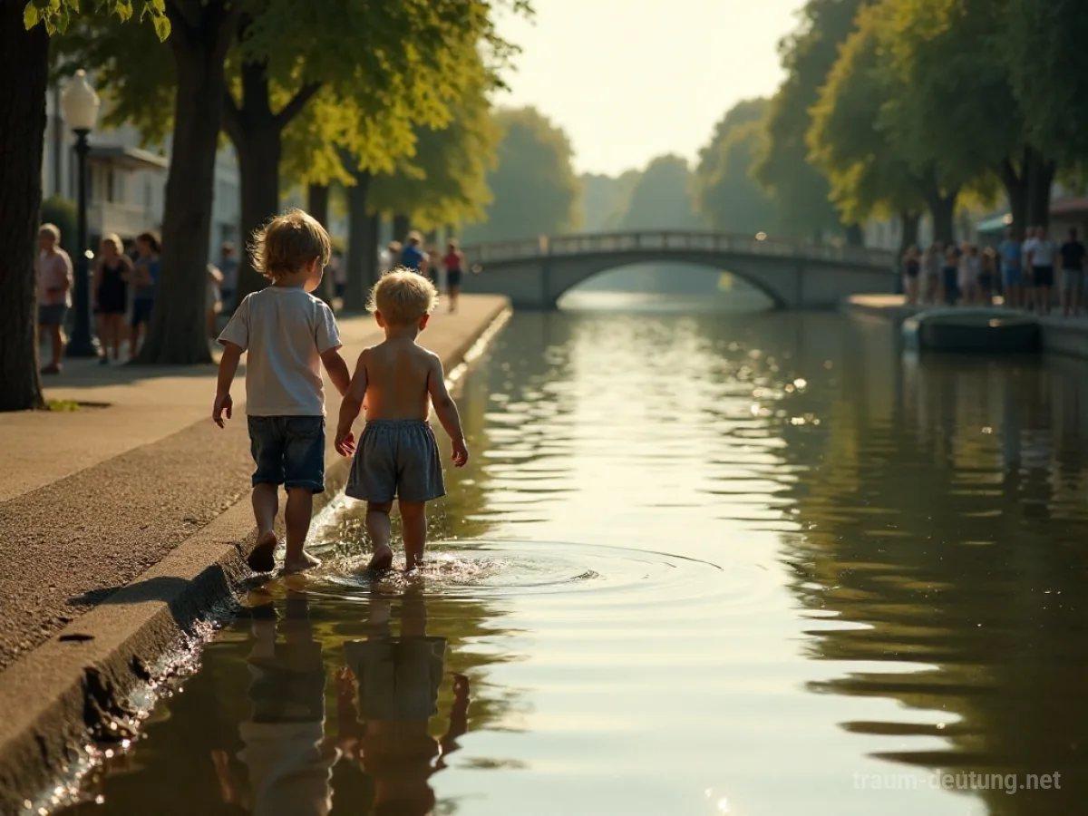 Kinder spielen fröhlich an einem sonnigen Kanal