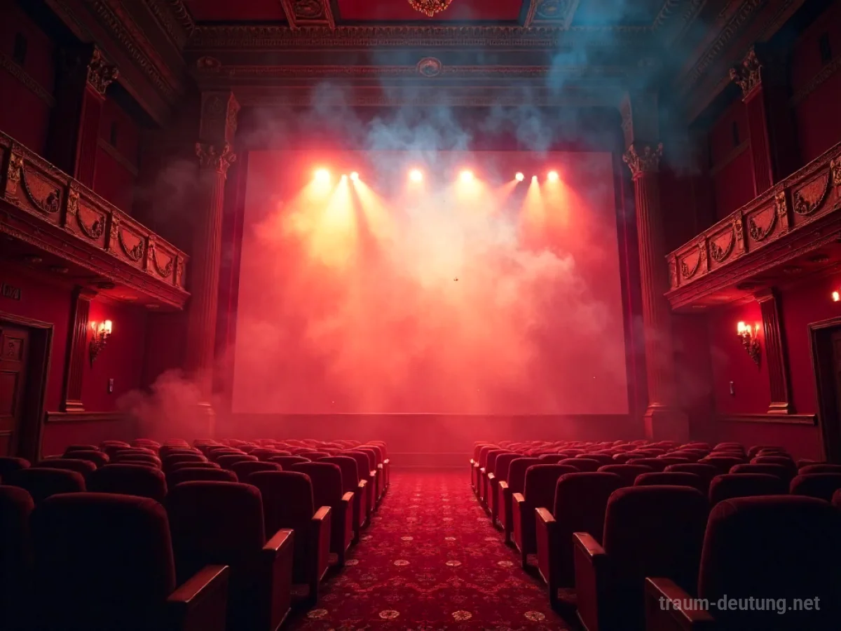 Ein Kino im Traum, das von einer hellen, farbigen Lichtexplosion erfasst wird