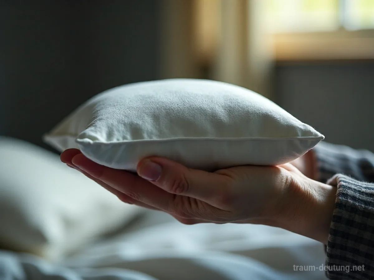 Hand hält weiches Kissen, Symbol für Komfort im Traum