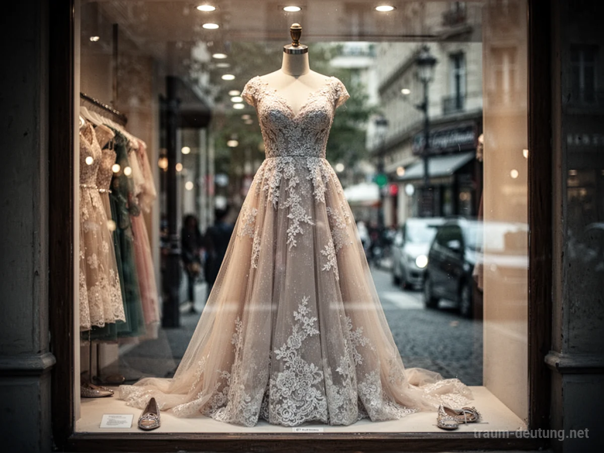 Ein schickes Kleid, ausgestellt in einem Schaufenster einer Boutique.