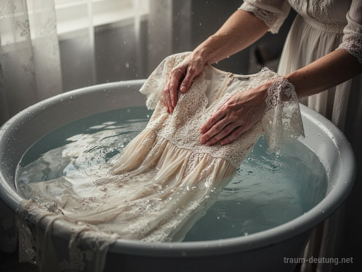 Hände waschen ein Kleid in klarem Wasser