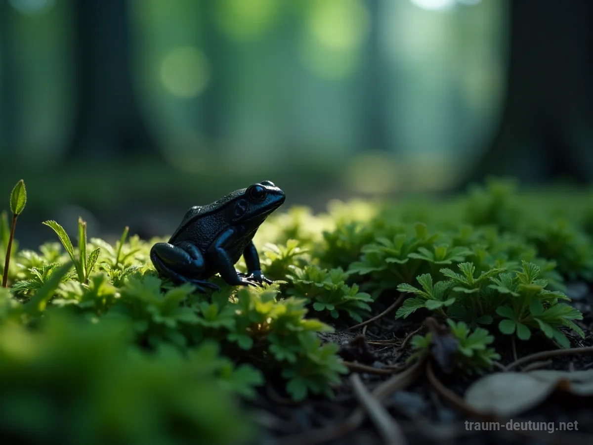 Eine kleine Kröte sitzt auf moosbewachsenem Boden in einem schattigen Wald.