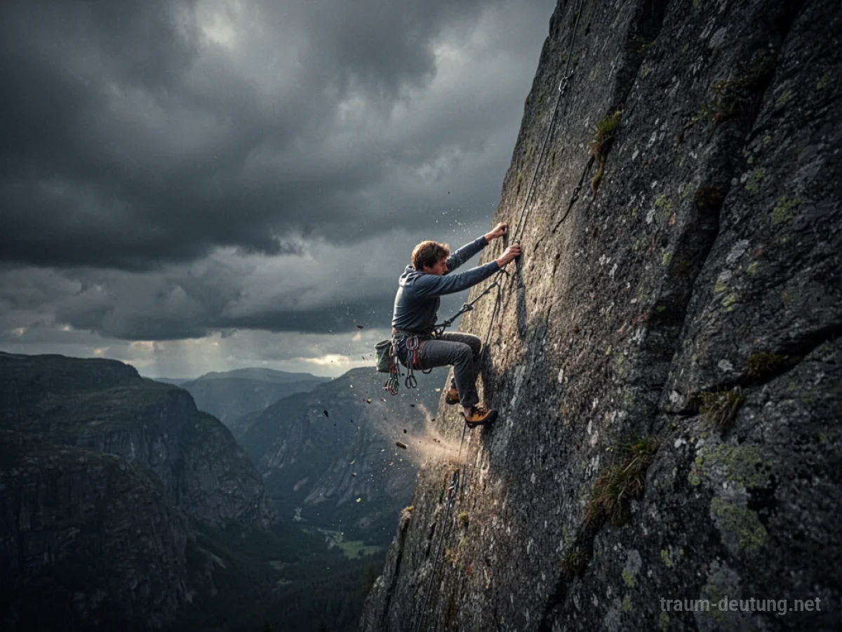 Eine Person versucht, eine Felswand hochzuklettern, rutscht aber ab.