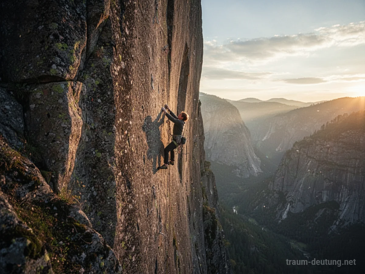 Eine Person klettert ohne Sicherung an einer steilen Felswand.