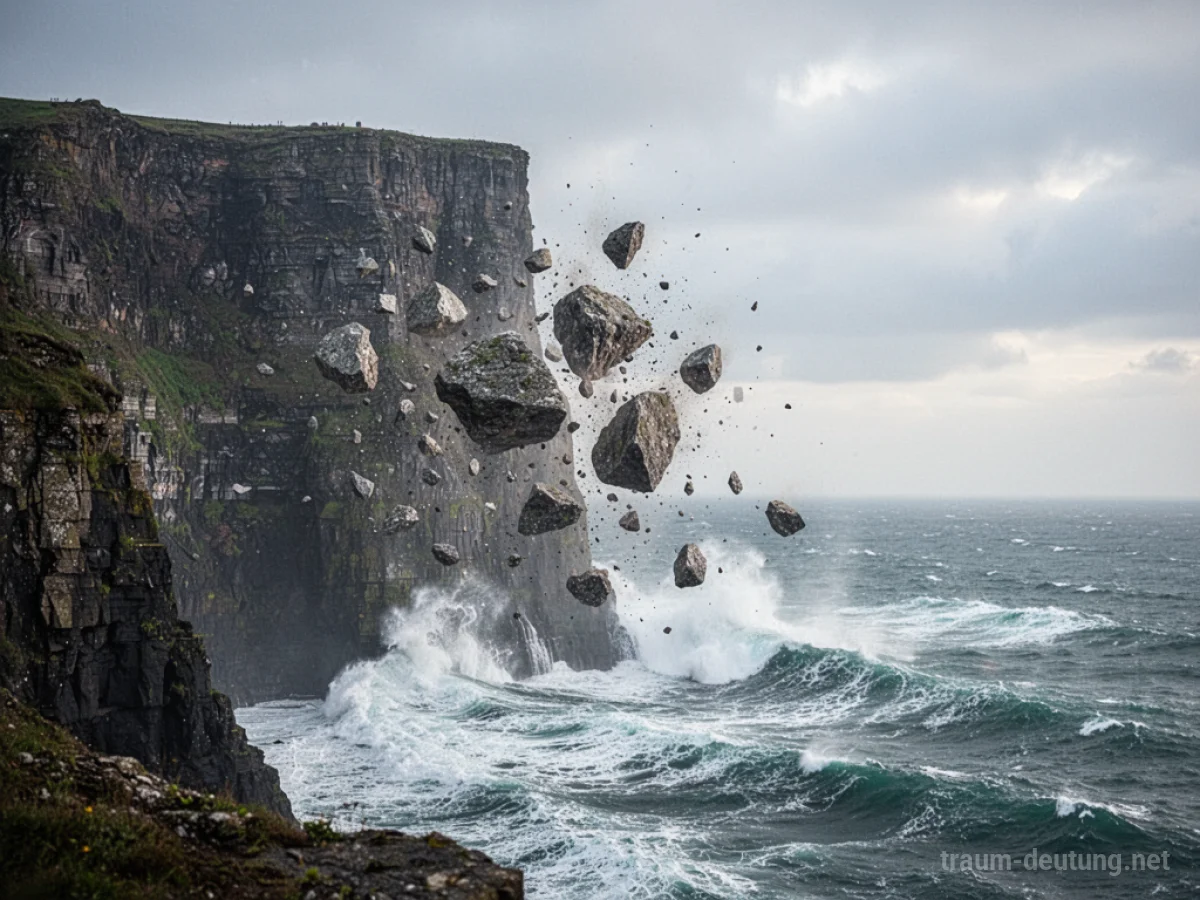 Eine Klippe, deren Felsbrocken ins Meer stürzen