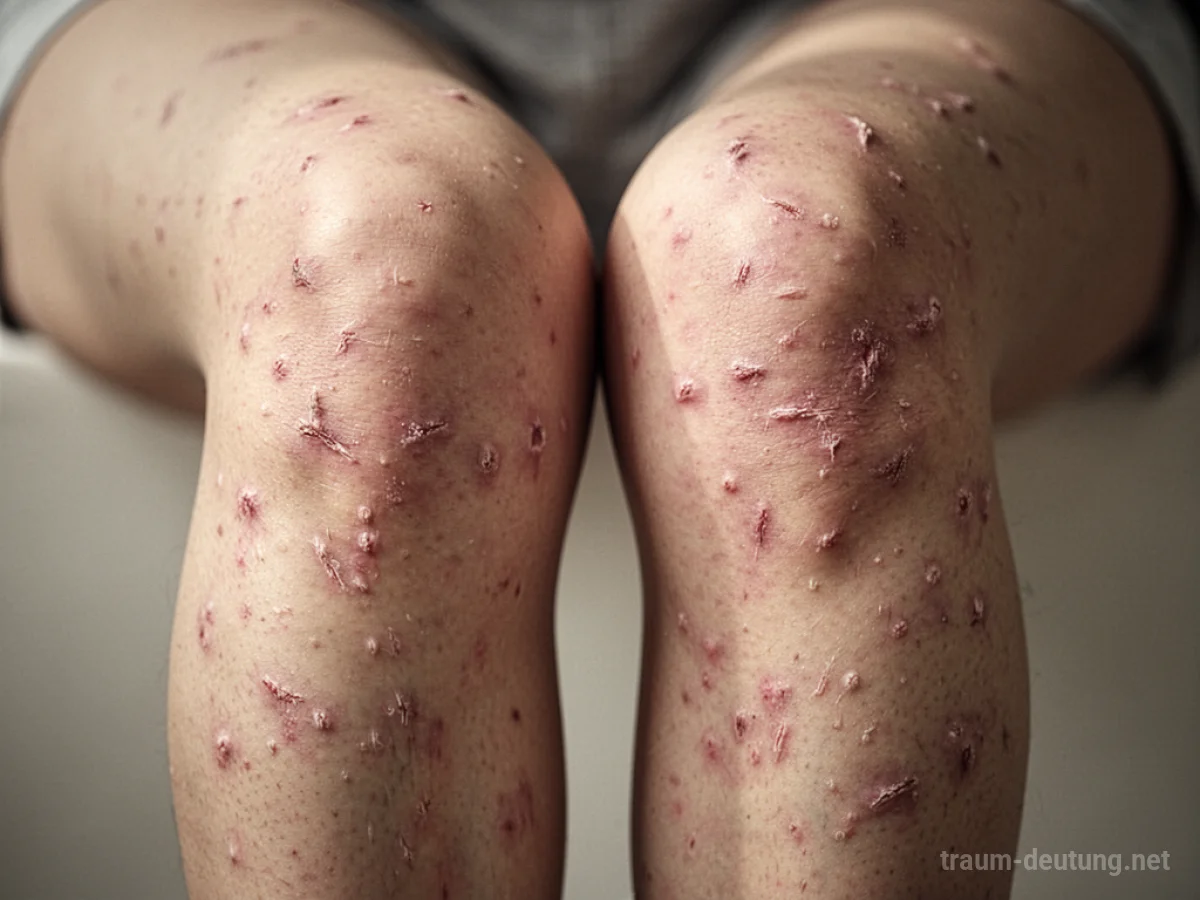 Menschliche Knie mit vielen kleinen, verblassten Narben