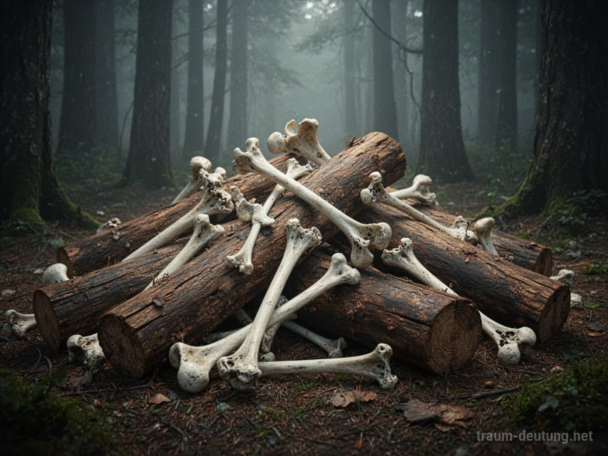 Menschliche Knochen verwandeln sich in Holzstücke in einem Wald.