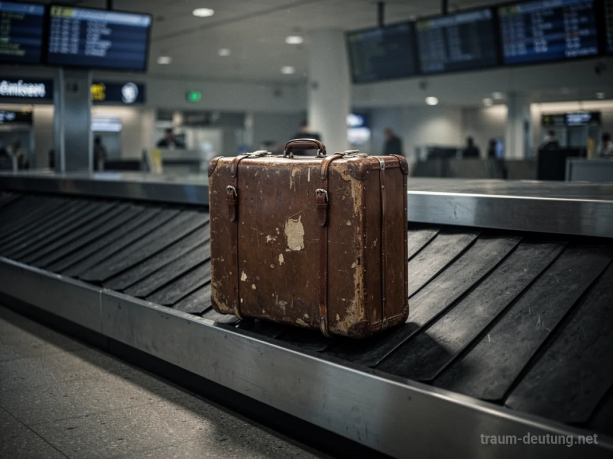 Ein einzelner Koffer steht auf einem leeren Gepäckband am Flughafen.