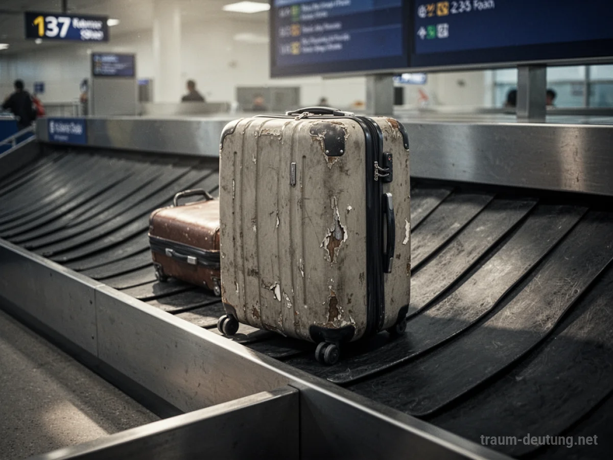 Ein einzelner Koffer auf einem Gepäckband im Flughafen.