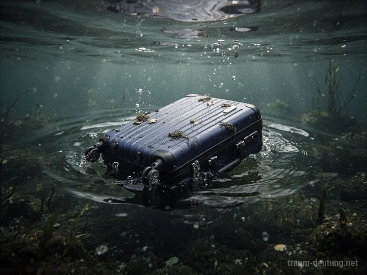 Ein Koffer sinkt in trübes Wasser.