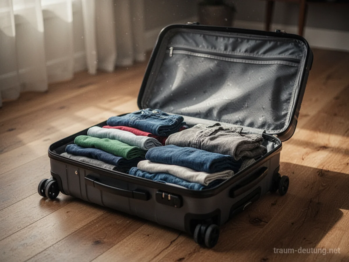 Offener Koffer mit Kleidung darauf, bereit für eine Reise.