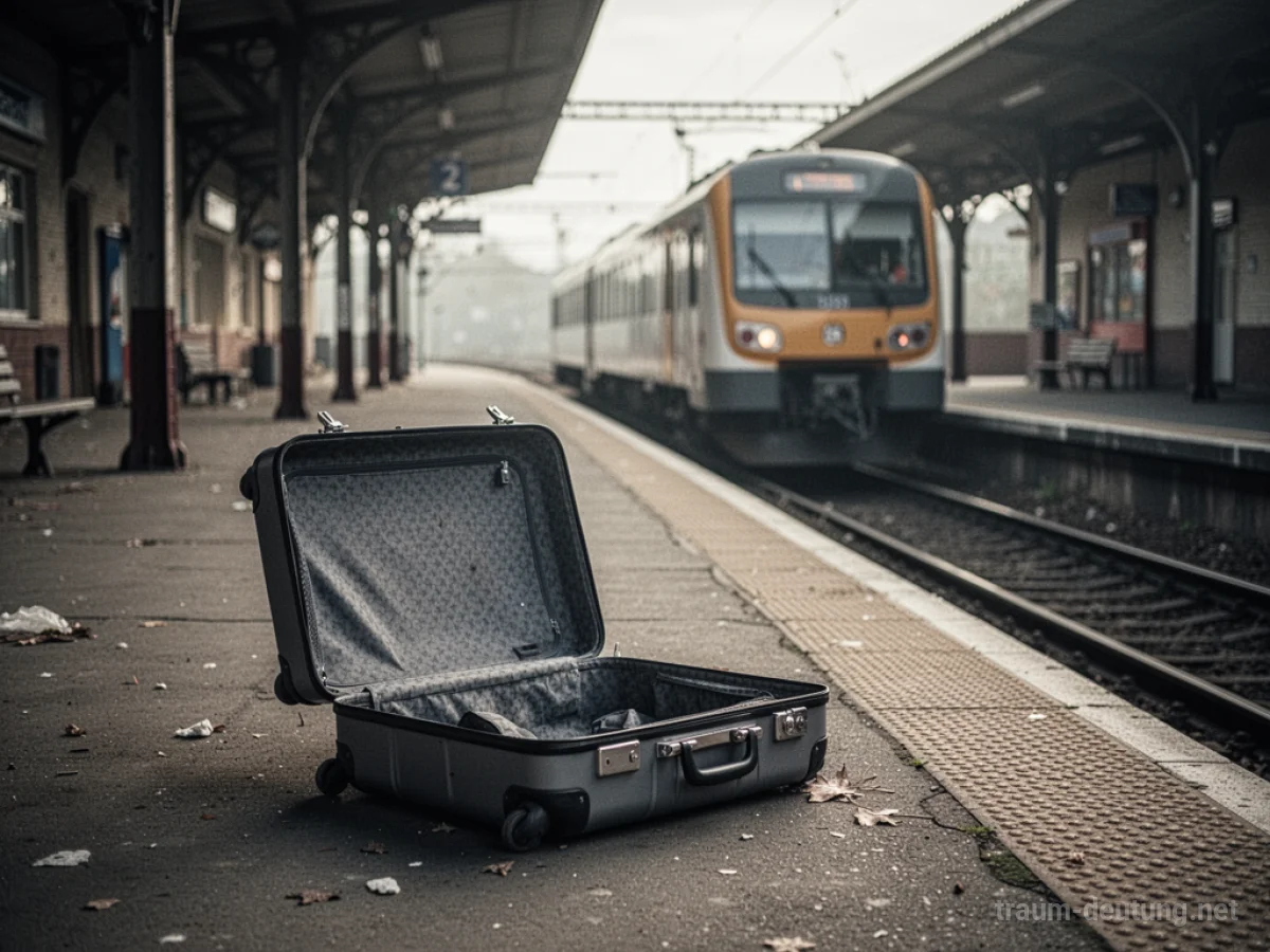 Ein vergessener Koffer auf einem Bahnhof gleis