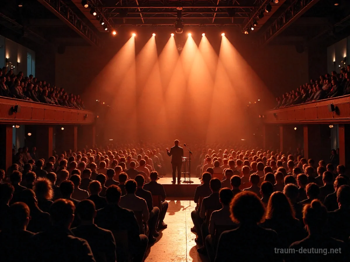 Eine kleine Konzerthalle mit Publikum und Musiker auf der Bühne