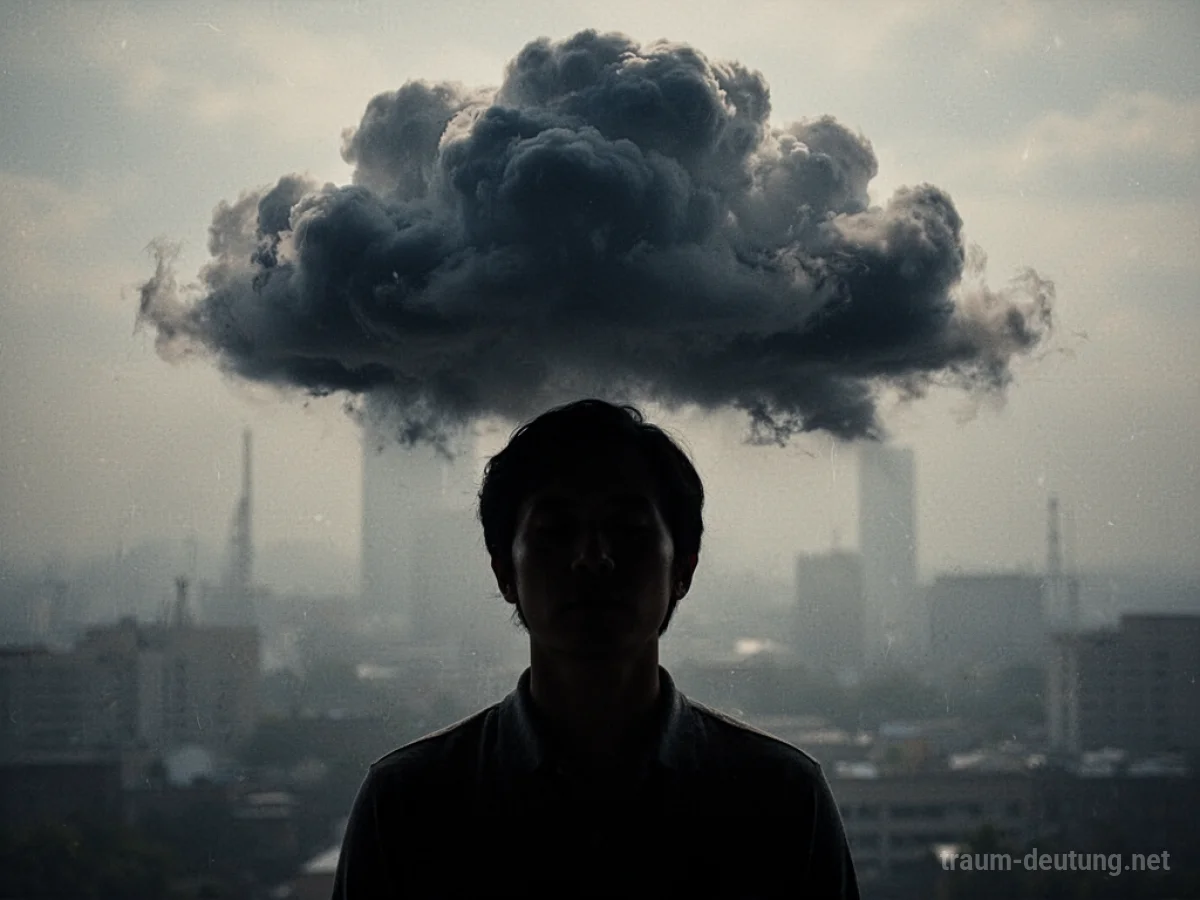 Silhouette einer Person mit einer dunklen Wolke über dem Kopf, die Überforderung symbolisiert.