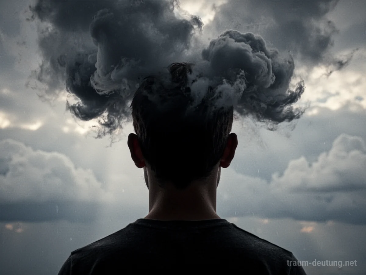 Silhouette eines Kopfes von hinten, über dessen Hinterkopf sich dunkle Wolken sammeln.