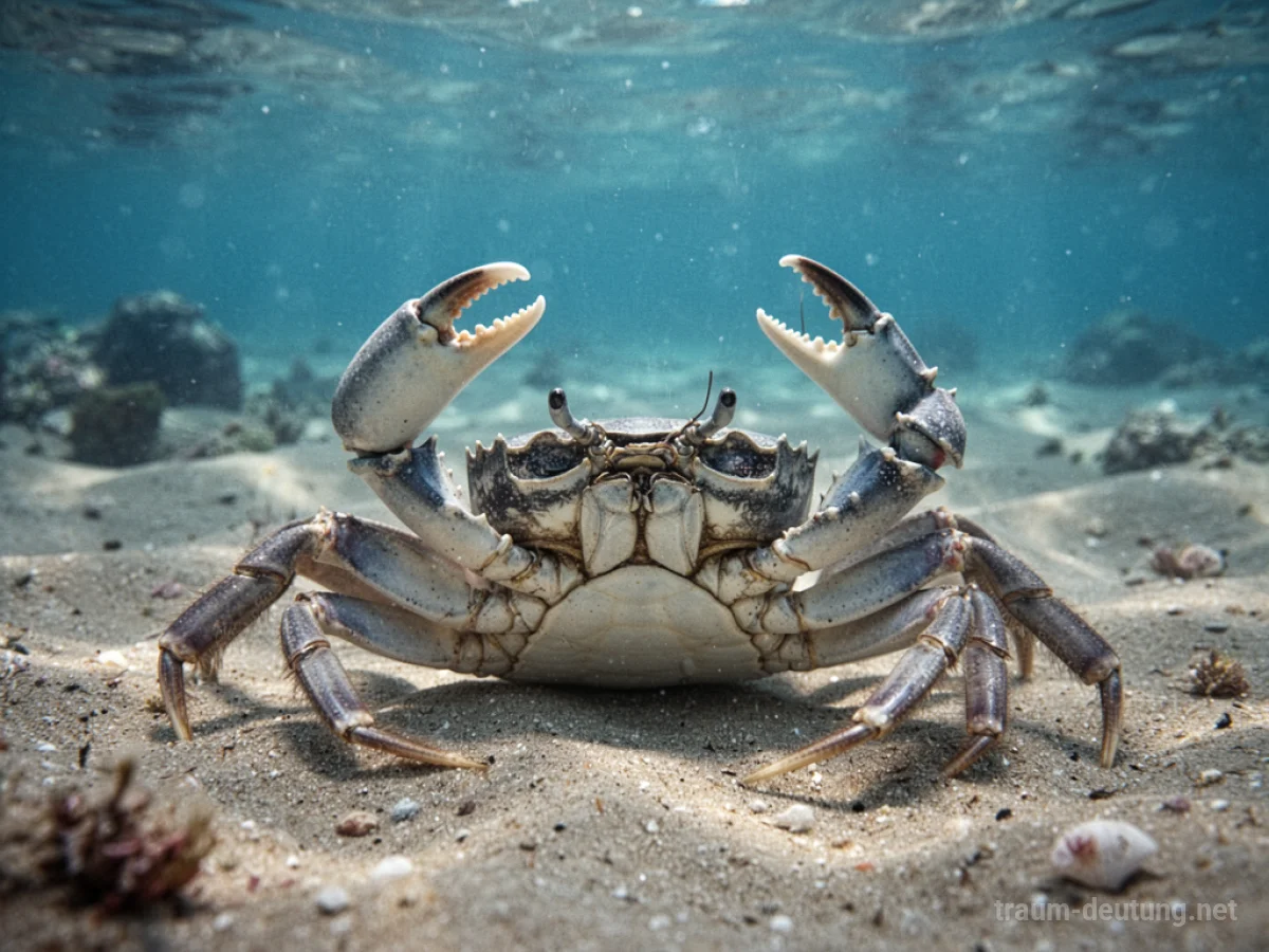 Krabbe liegt auf dem Rücken im Sand
