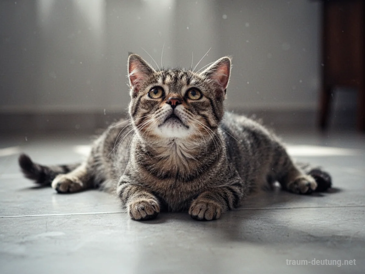 Eine kranke Katze liegt traurig auf dem Boden