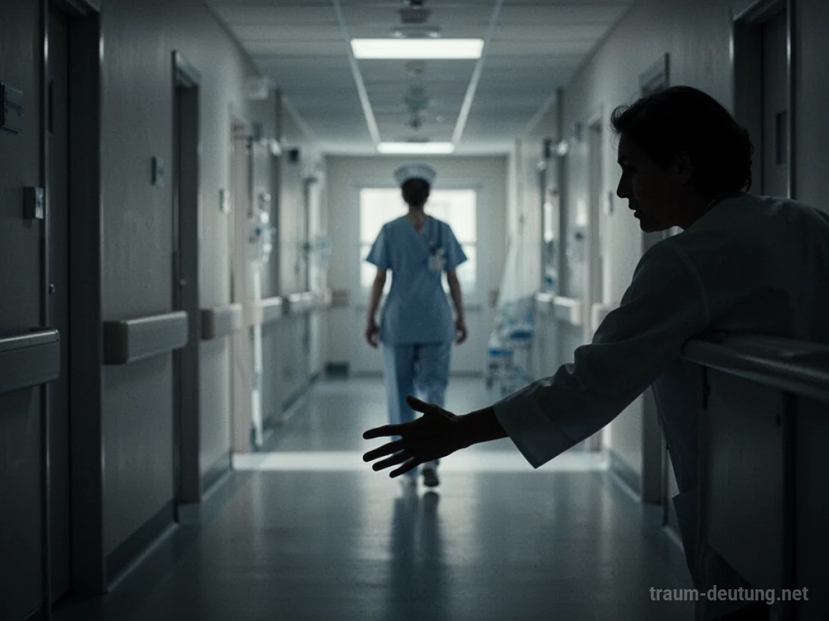 Silhouette einer Person, die nach Hilfe ruft, während eine schemenhafte Krankenschwester davongeht.
