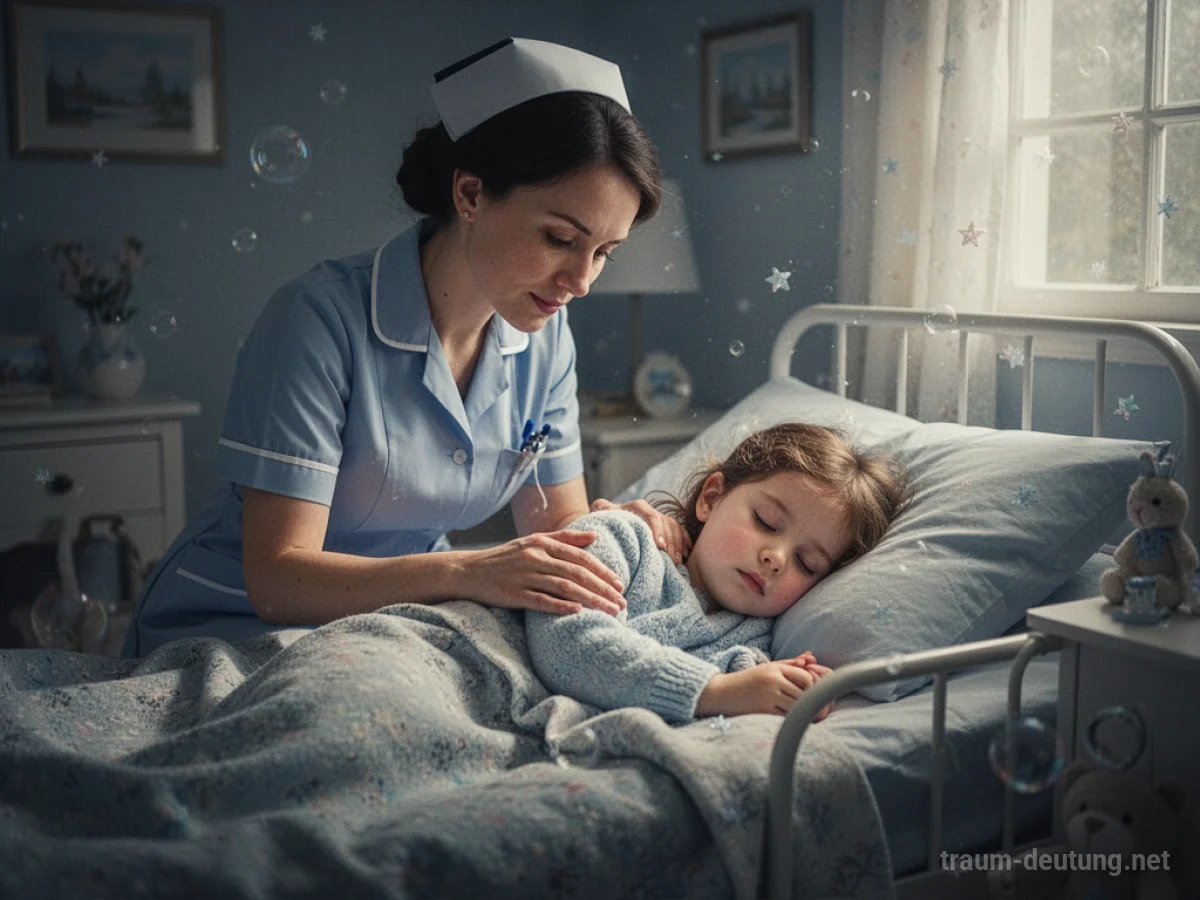Krankenschwester kümmert sich fürsorglich um ein schlafendes Kind.