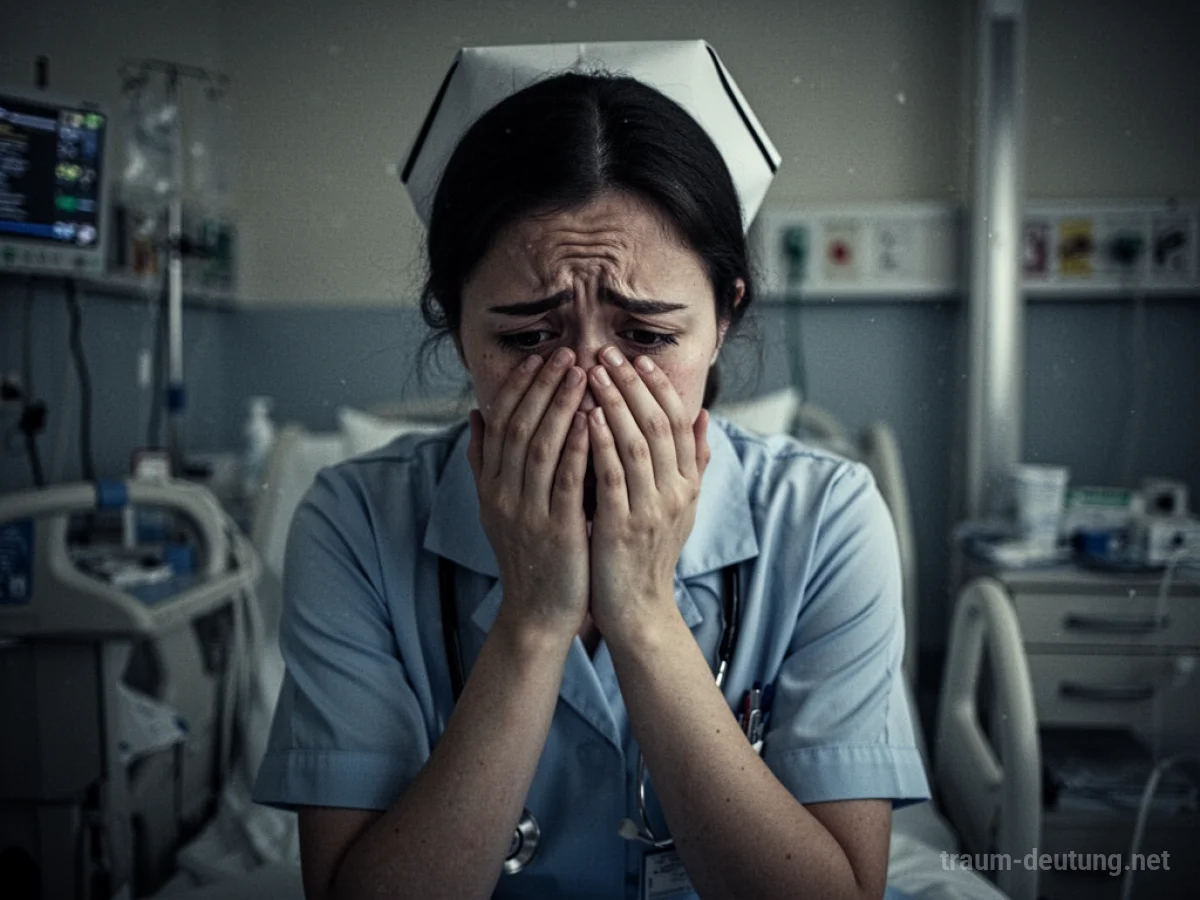 Nachdenkliche Krankenschwester, die im Traum weint