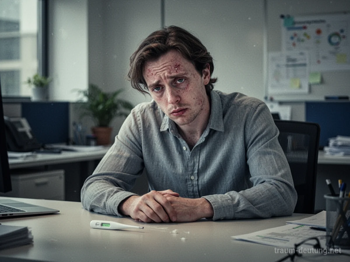 Ein kranker Kollege sitzt am Schreibtisch und wirkt erschöpft.