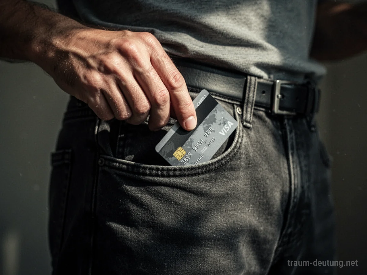 Hand sucht nach verschwundener Kreditkarte in einer leeren Tasche