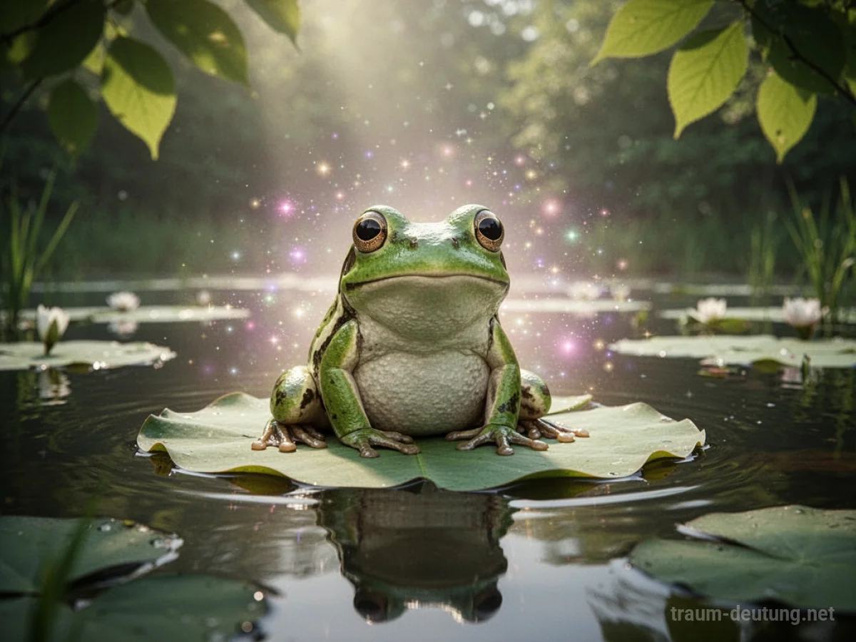 Eine freundliche Kröte auf einem Seerosenblatt in einem Teich.
