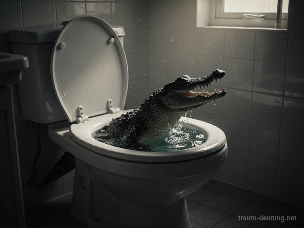 Krokodil ragt aus einer Toilettenschüssel hervor