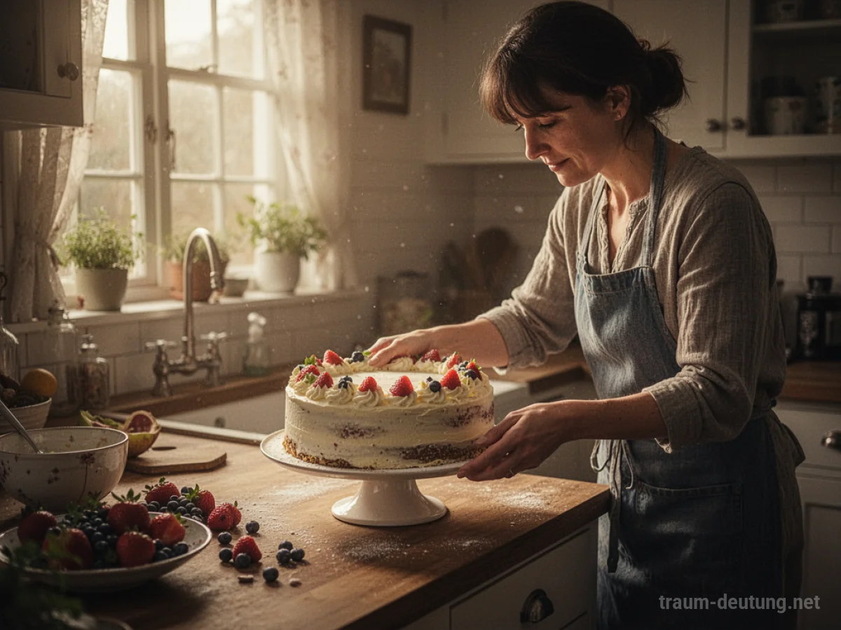 Kuchen auf Küchentheke im warmen Licht