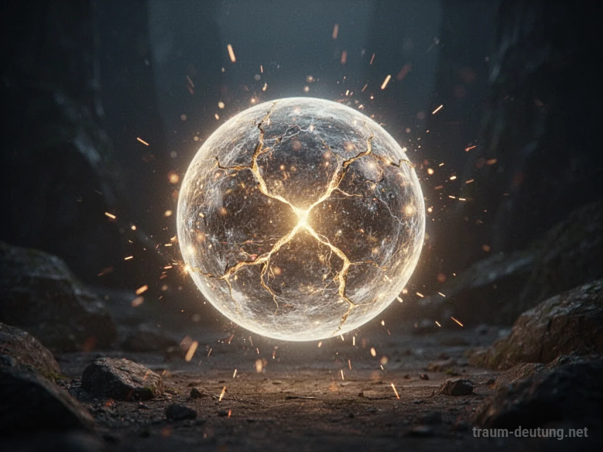 Symbolische Darstellung einer zerbrechenden Lichtkugel mit Funken vor dunklem Hintergrund