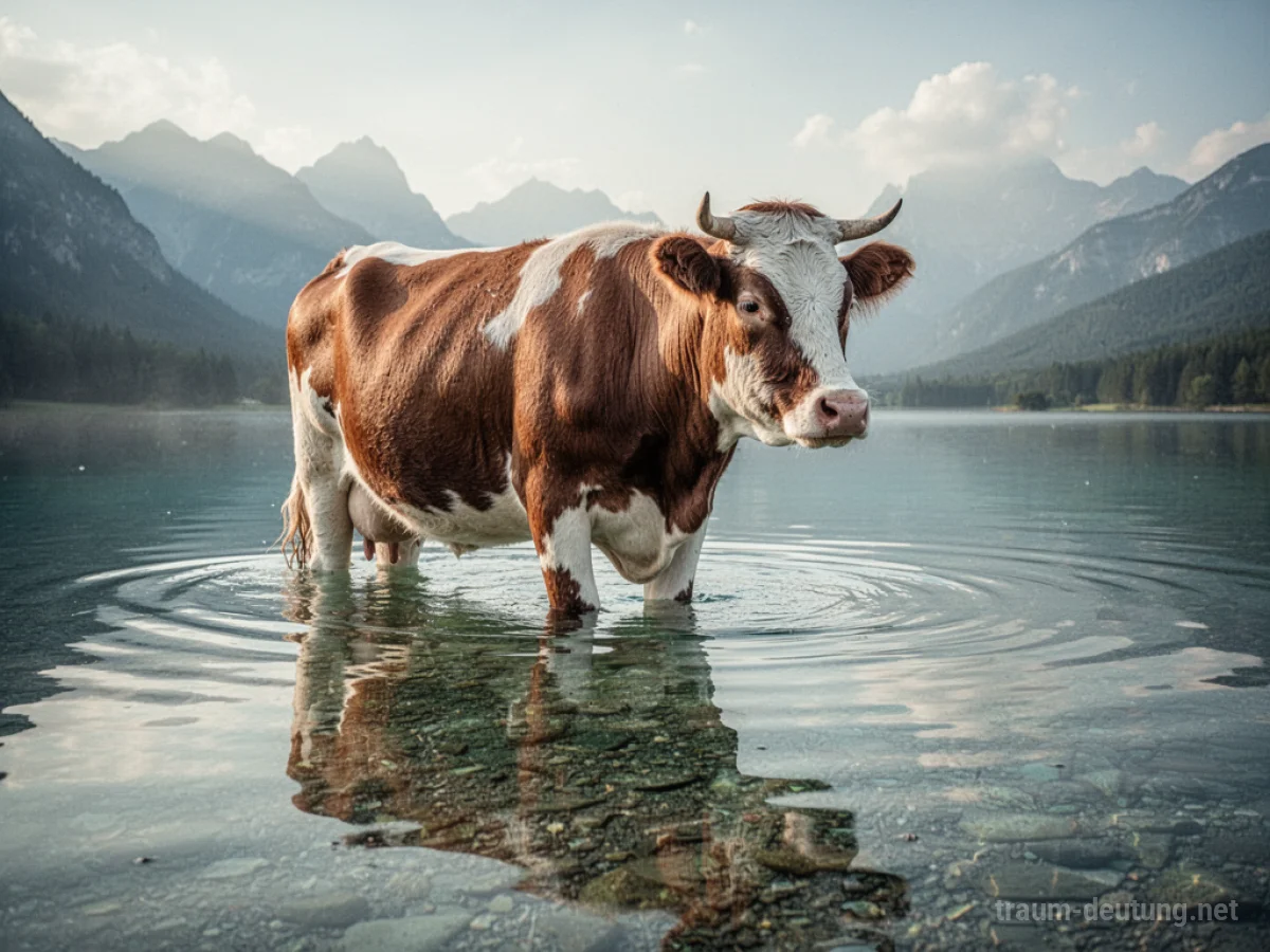 Kuh steht friedlich in klarem Wasser