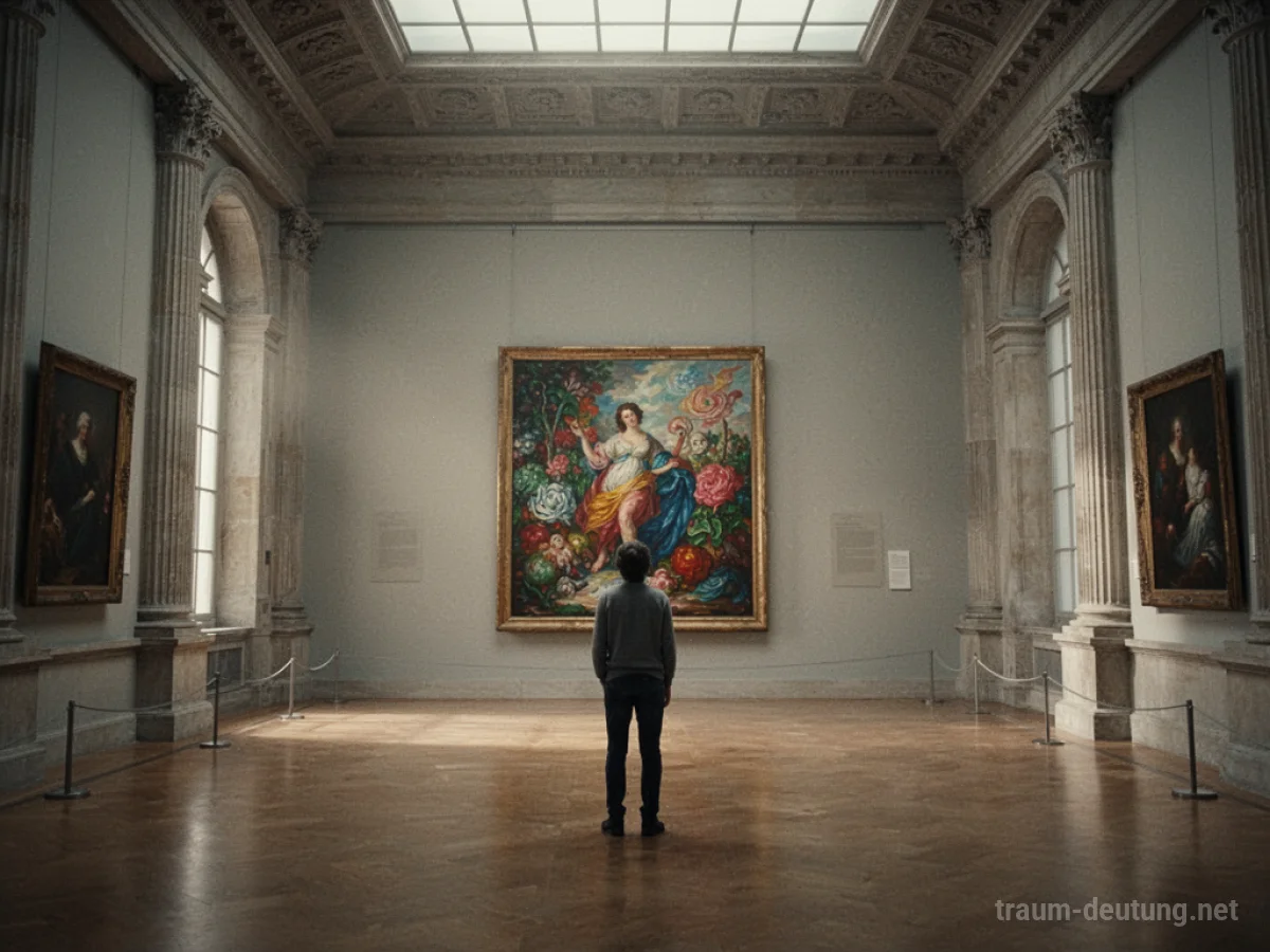 Person betrachtet Gemälde in einem großen Kunstmuseum