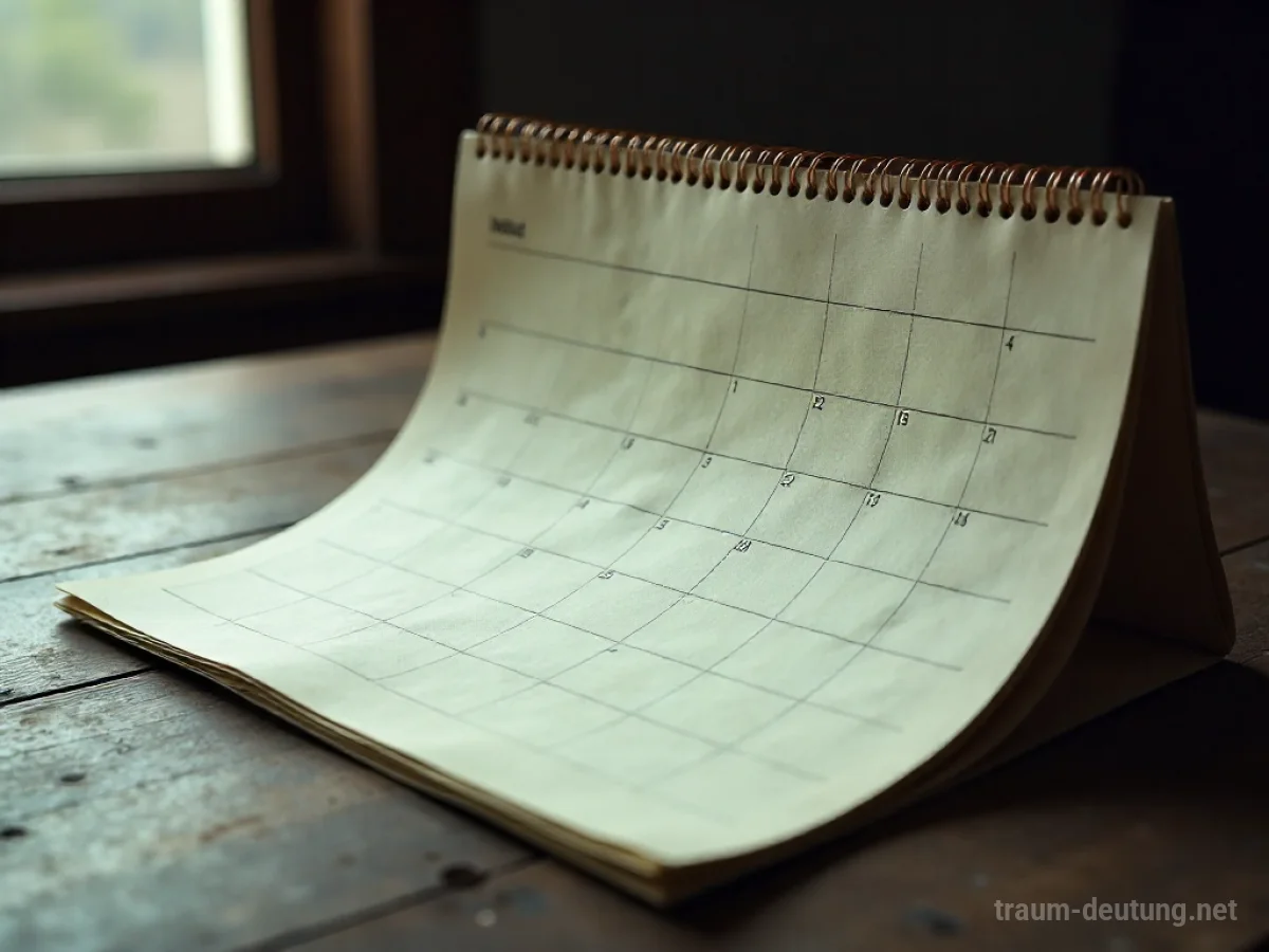 Kalender mit vielen leeren Seiten auf einem Holztisch