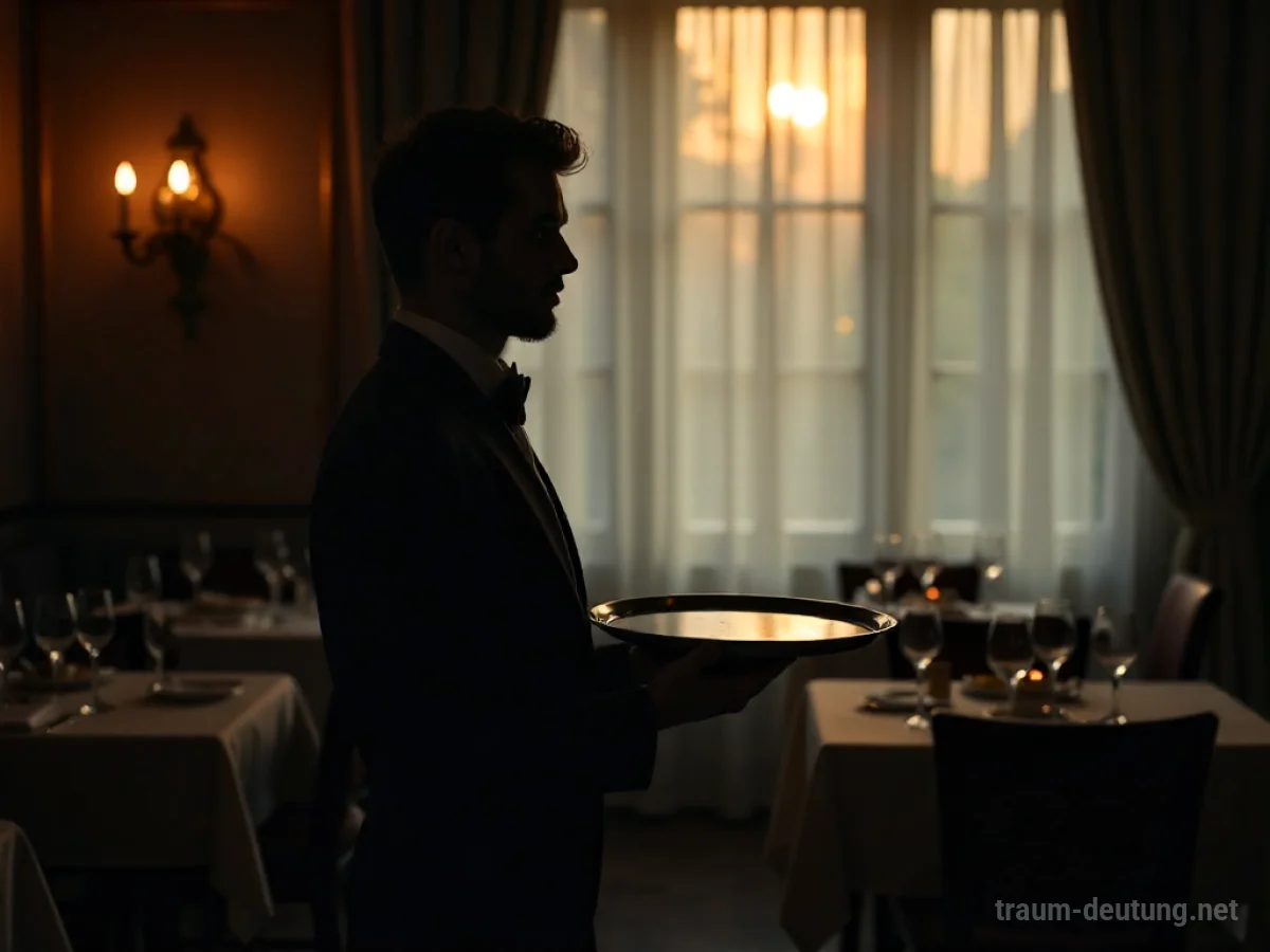 Kellner mit Tablett in einem Restaurant